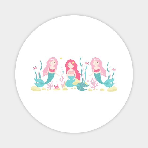 Cute Mermaid Pink and Mint Pattern Magnet by in_pictures